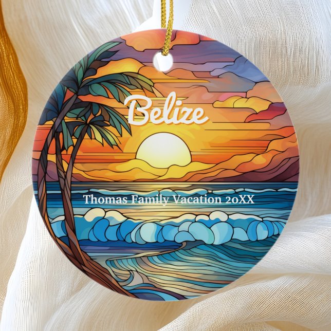 Custom Family Belise Vacation Faux Stained Glass Ceramic Ornament (Creator Uploaded)