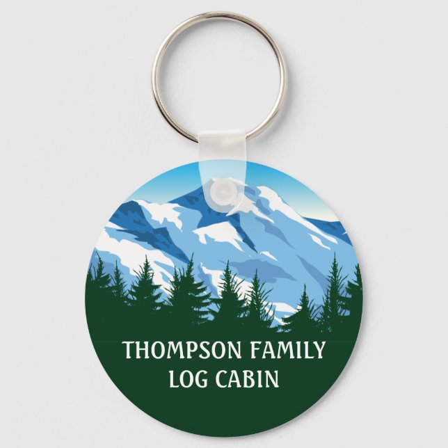 Custom Family Cabin Blue Mountain Forest Nature Key Ring (Front)