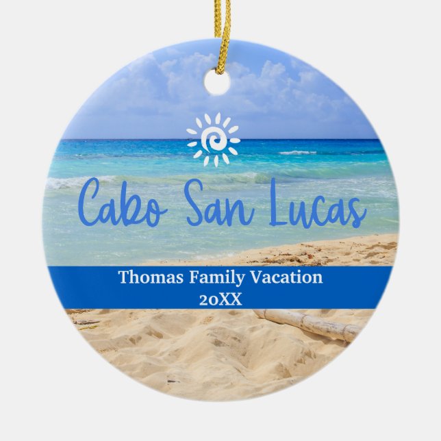 Custom Family Cabo San Lucas Vacation Christmas Ceramic Ornament (Front)