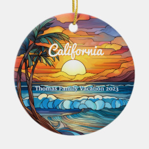 Custom Family California Trip Faux Stained Glass Ceramic Ornament