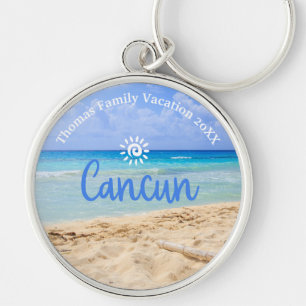 Custom Family Cancun Beach Vacation Key Ring