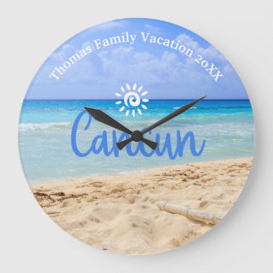 Custom Family Cancun Beach Vacation Large Clock