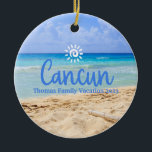 Custom Family Cancun Vacation Christmas Tree Ceramic Ornament<br><div class="desc">Cute personalizable Cancun Trip souvenir.

Customisation:
Change Caption and year to make it unique.</div>