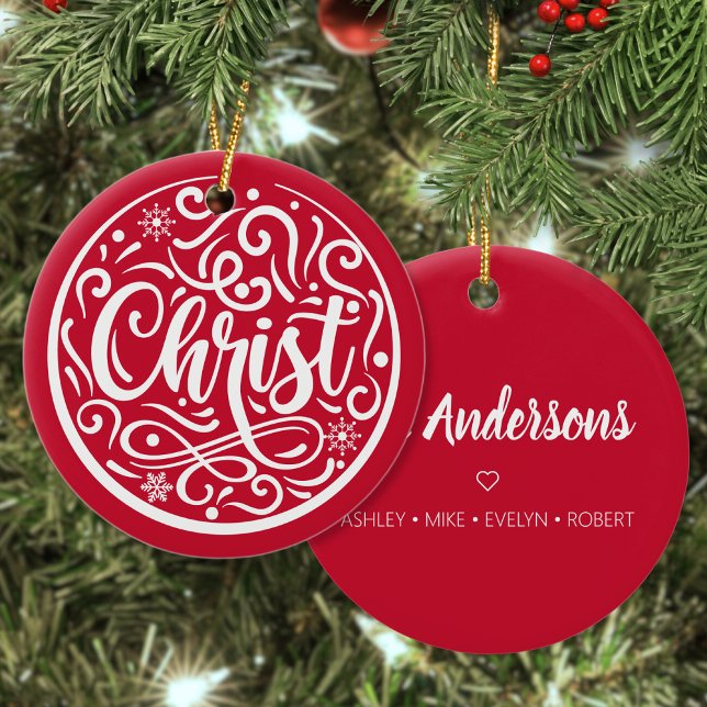 Custom Family Christ Christmas Holiday Religious Ceramic Ornament (Creator Uploaded)