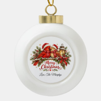 Custom Family Christmas Cardinals Winter Favour Ceramic Ball Christmas Ornament