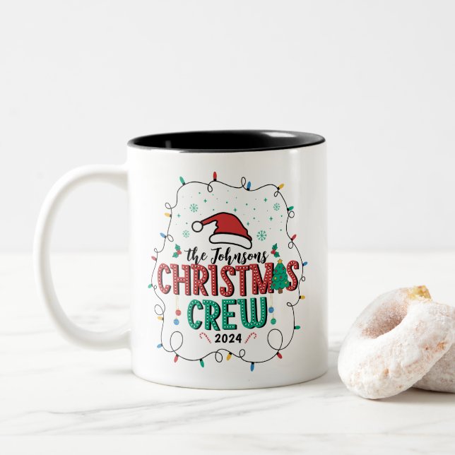 Custom Family Christmas Crew Group Matching Name Two-Tone Coffee Mug (With Donut)