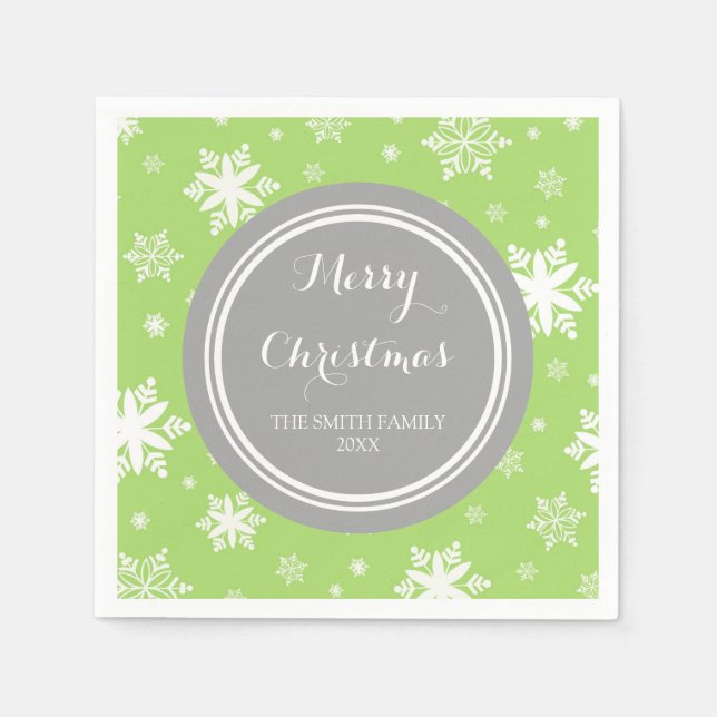 Custom Family Christmas Green Snowflakes Napkins (Front)