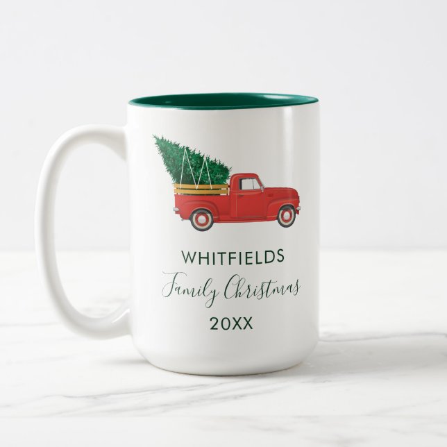 Custom Family Christmas Holiday Reunion Keepsake Two-Tone Coffee Mug (Left)