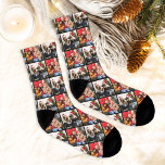 Custom Family Christmas Photo Collage Picture Socks<br><div class="desc">Create your own unique custom-printed holiday socks for the amazing dad who will love them! This simple and modern design includes a photo collage grid of two favourite Christmas (or other) photos with a black background that coordinates with the sock details. Makes a fun stocking stuffer gift! Photo tip: crop...</div>