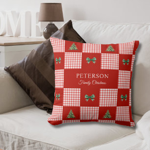 Custom Family Christmas Red Cushion