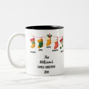 Custom Family Christmas Stockings 5 Names Two-Tone Coffee Mug