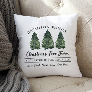 Custom Family Christmas Tree Farm Holiday Cushion