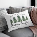 Custom Family Christmas Tree Farm Holiday Lumbar Cushion<br><div class="desc">Custom Christmas Tree Farm rectangular lumbar accent pillow in green, charcoal grey, and white colours. Features a modern rustic typography design with 3 fresh-cut green watercolor Christmas trees. Personalise with with your family name, location, and other custom text. 2-sided design makes a unique personalised accent to your farmhouse stye holiday...</div>