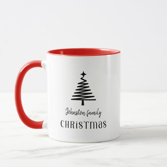 Custom family Christmas tree simple black Mug (Left)