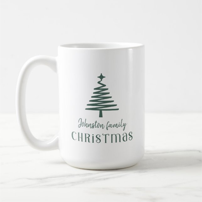 Custom family Christmas tree simple green Coffee Mug (Left)