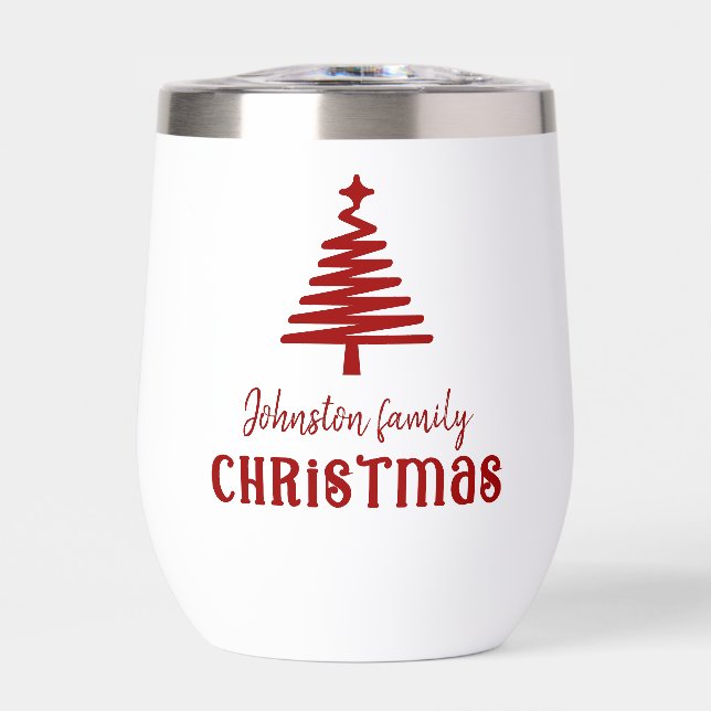 Custom family Christmas tree simple red  (Front)