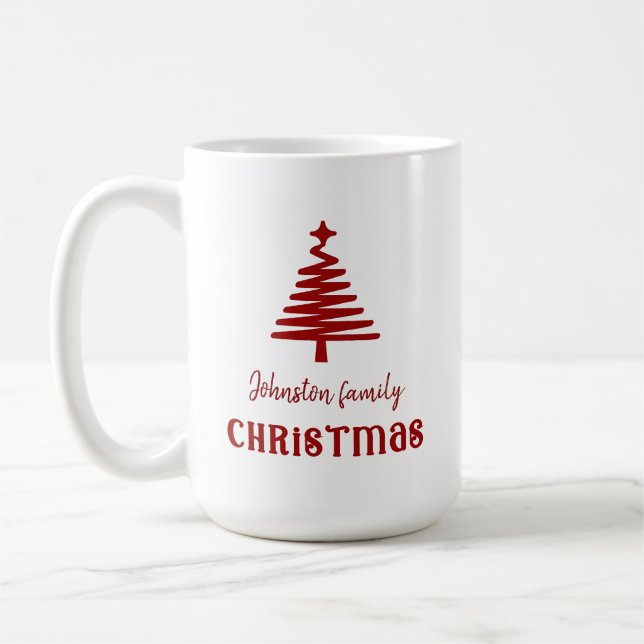 Custom family Christmas tree simple red  Coffee Mug (Left)