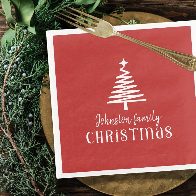 Custom family Christmas tree simple red  Napkin (Creator Uploaded)