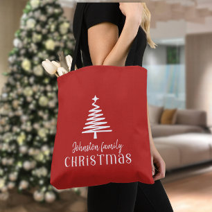 Custom family Christmas tree simple red Tote Bag