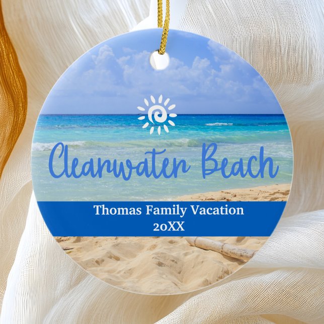 Custom Family Clearwater Beach Vacation Christmas Ceramic Ornament (Creator Uploaded)
