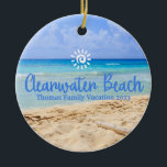 Custom Family Clearwater Beach Vacation Christmas Ceramic Ornament<br><div class="desc">Cute personalizable Florida Trip souvenir.

Customisation:
Change Caption and year to make it unique.</div>