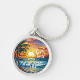 Custom Family Costa Rica Trip Faux Stained Glass Key Ring