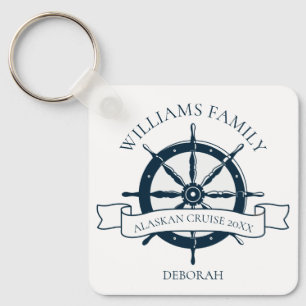 Custom Family Cruise Ship Nautical Wheel Monogram Key Ring