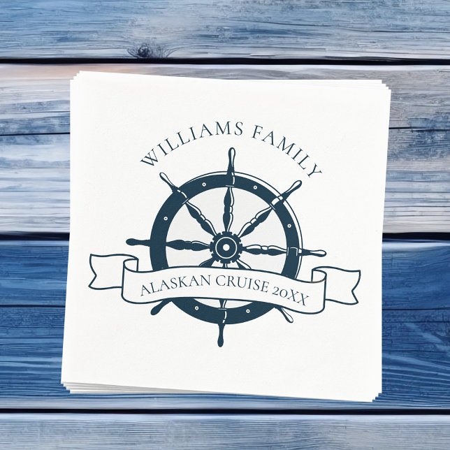 Custom Family Cruise Ship Vintage Nautical Wheel Napkin (Creator Uploaded)