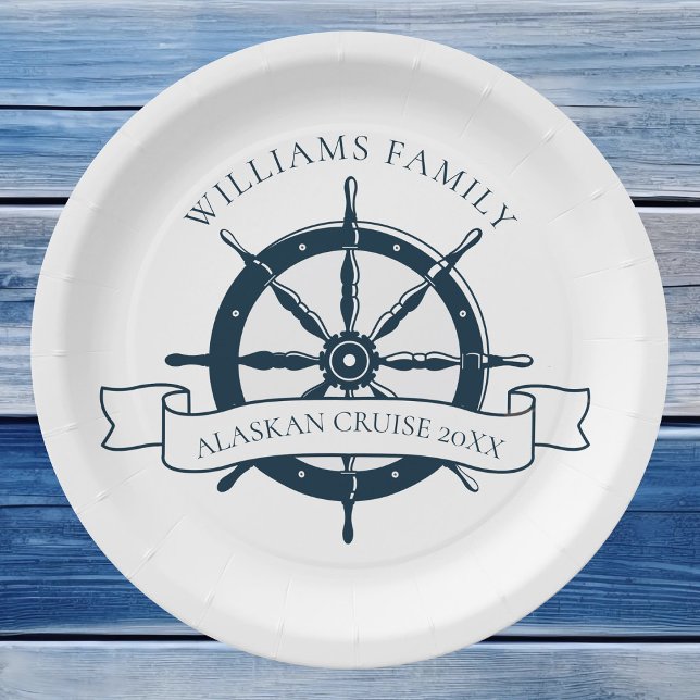 Custom Family Cruise Ship Vintage Nautical Wheel Paper Plate (Creator Uploaded)