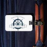 Custom Family Cruise Ship Wheel Nautical Vacation Luggage Tag<br><div class="desc">Chic custom summer vacation luggage tag for a family beach cruise on the ocean featuring a navy blue boat steering wheel. This nautical themed design is perfect for your special trip to the sea. Personalise with your last name and year for a family reunion on the water.</div>