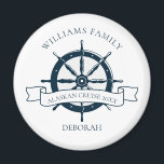 Custom Family Cruise Ship Wheel Nautical Vacation Magnet<br><div class="desc">Chic custom summer vacation magnet for a family reunion beach cruise on the ocean featuring a navy blue boat steering wheel. This nautical themed design is perfect for your special trip. Personalise with your last name and year for a family reunion on the sea.</div>