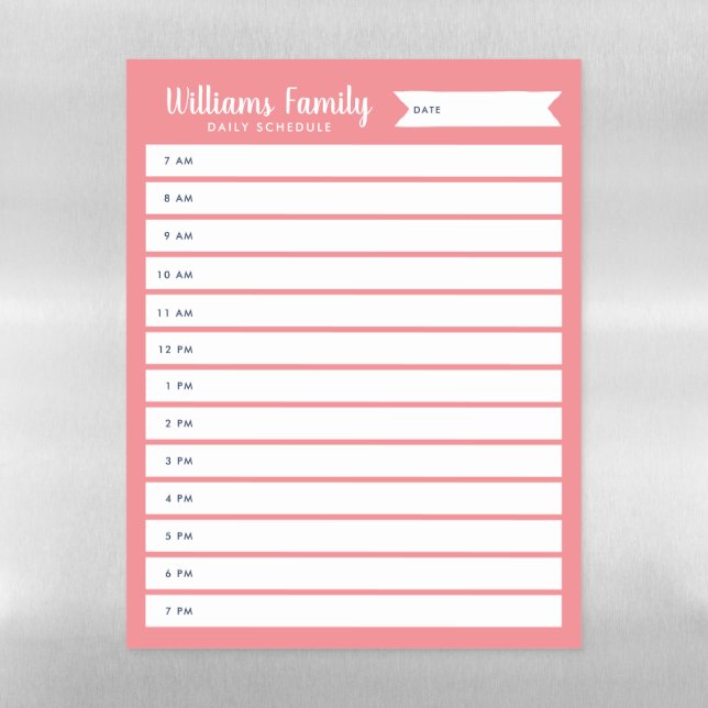 Custom Family Daily Planner or Homeschool Schedule Magnetic Dry Erase Sheet (Vertical)