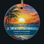 Custom Family Dominican Republic Beach Vacation Ceramic Ornament<br><div class="desc">Cute faux stained glass beachy scene,  personalizable Dominican Republic Hawaii Beach Trip souvenir. Great for Christmas and family vacation keepsake,  or honeymoon momento.

Customisation:
Change Caption and year to make it unique.</div>