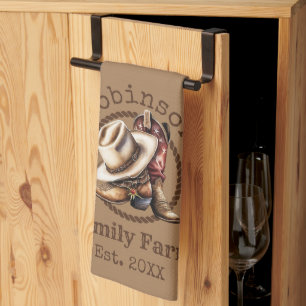Custom Family Farm Western Cowboy Boots Tea Towel