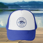 Custom Family Fishing Trip Blue Lake Bass Trucker Hat<br><div class="desc">Customise family fishing trip hats before going out on the lake to fish this summer. A cool periwinkle and navy blue fisherman design with an open mouthed bass and your custom text or last name.</div>