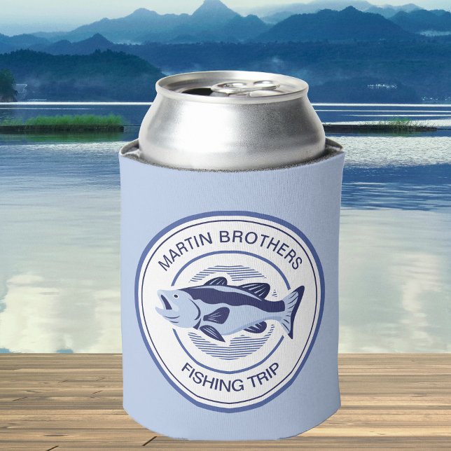 Custom Family Fishing Trip Blue Lake Fisherman Can Cooler (Creator Uploaded)