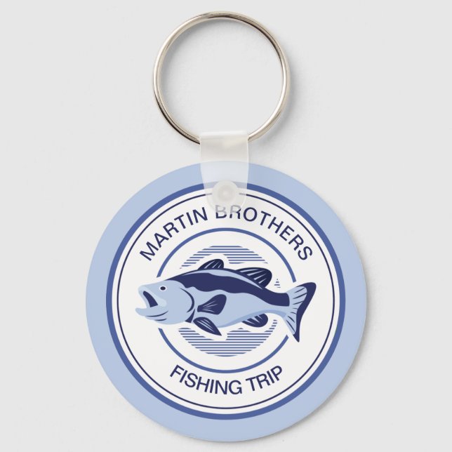 Custom Family Fishing Trip Blue Lake Fisherman Key Ring (Front)