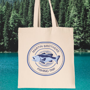 Custom Family Fishing Trip Blue Lake Fisherman Tote Bag