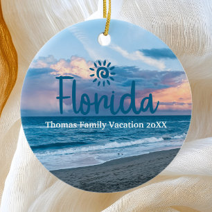 Custom Family Florida Vacation Christmas Tree Ceramic Ornament