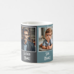 Custom Family Four Photo Collage Blue Grey Peach Coffee Mug