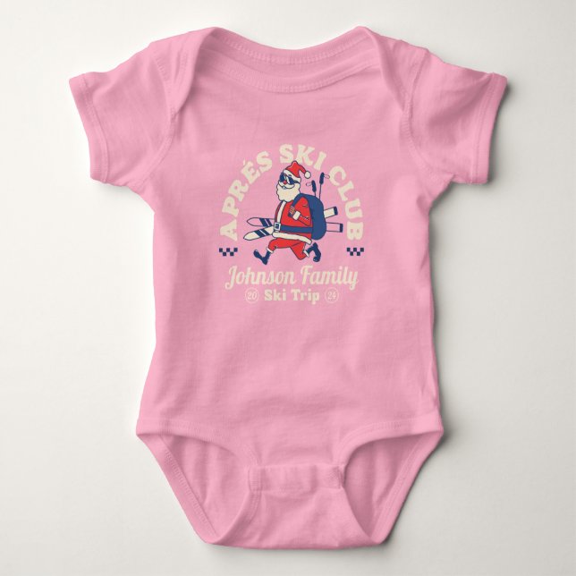 Custom Family Friends Group Ski Trip Skis Baby Bodysuit (Front)