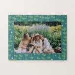 Custom Family Friends Photo Green Floral Botanical Jigsaw Puzzle<br><div class="desc">Transform cherished memories into a fun and interactive activity with this custom photo puzzle. Featuring a vibrant floral background, this puzzle is perfect for adding a playful twist to your favorite snapshots. Whether it’s a family gathering, a milestone celebration, or a candid moment with friends, this personalized puzzle makes a...</div>