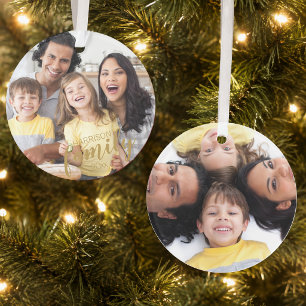 Custom FAMILY Gold Script 2 Photo Keepsake Ornamen Ornament