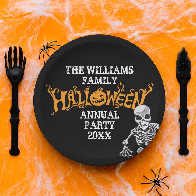 Custom Family Halloween Annual Party Skeleton Paper Plate (Creator Uploaded)
