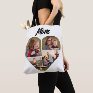 Custom Family Heart Shape Photo Collage Tote Bag