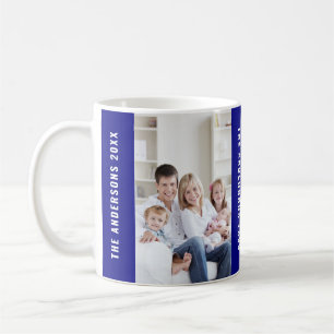 Custom Family Holiday Christmas Photo Blue Coffee Mug