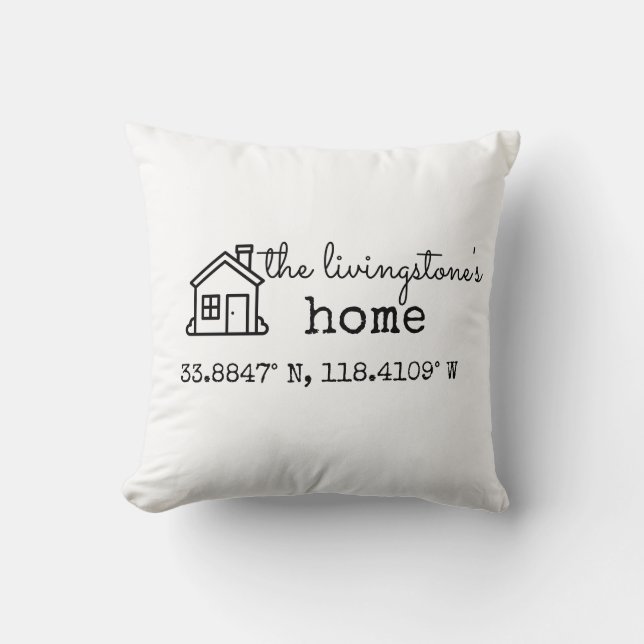 Custom Family Home GPS Coordinates Location Gift Cushion (Front)