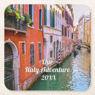 Custom Family Italy Trip Photo Square Paper Coaster