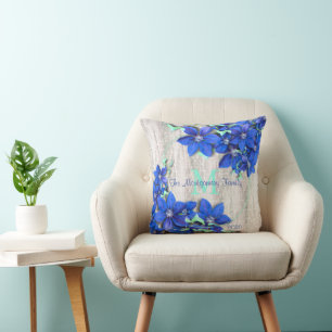 Custom Family Keepsake with Purple Flowers Cushion