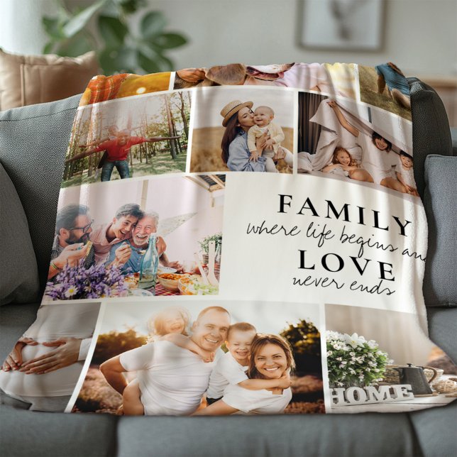 Custom Family Love Photo Collage Modern Quote Chic Sherpa Blanket (Creator Uploaded)